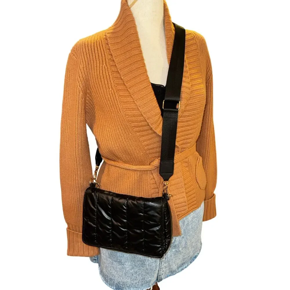Vince Camuto Black Quilted‎ Puffer Crossbody Messenger Bag